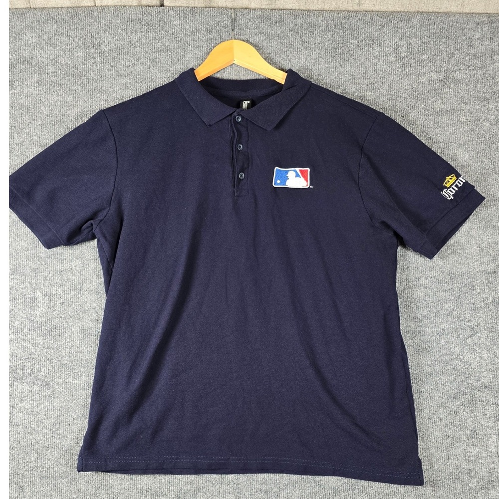 Baseball Logo Short Sleeve Polo Shirt Mens XL Navy‎ Blue Corona